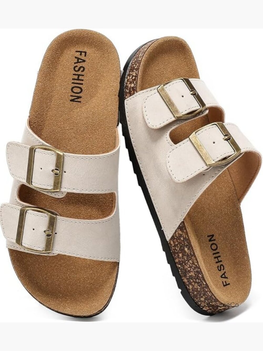Womens Cork Footbed Sandals with Arch Support Memory Foam Adjustable Buckle